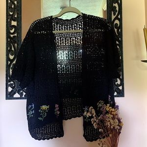 Grunge, handmade crochet sweater with flowers